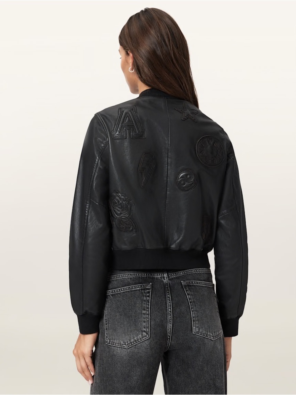 NWOT AllSaints Special Edition Orton ‘94 Sheep Leather Bomber Jacket w/Patches 6 - Picture 3 of 9